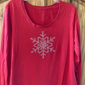 Simple Pleasures red silver snowflake long sleeve nightgown size XL